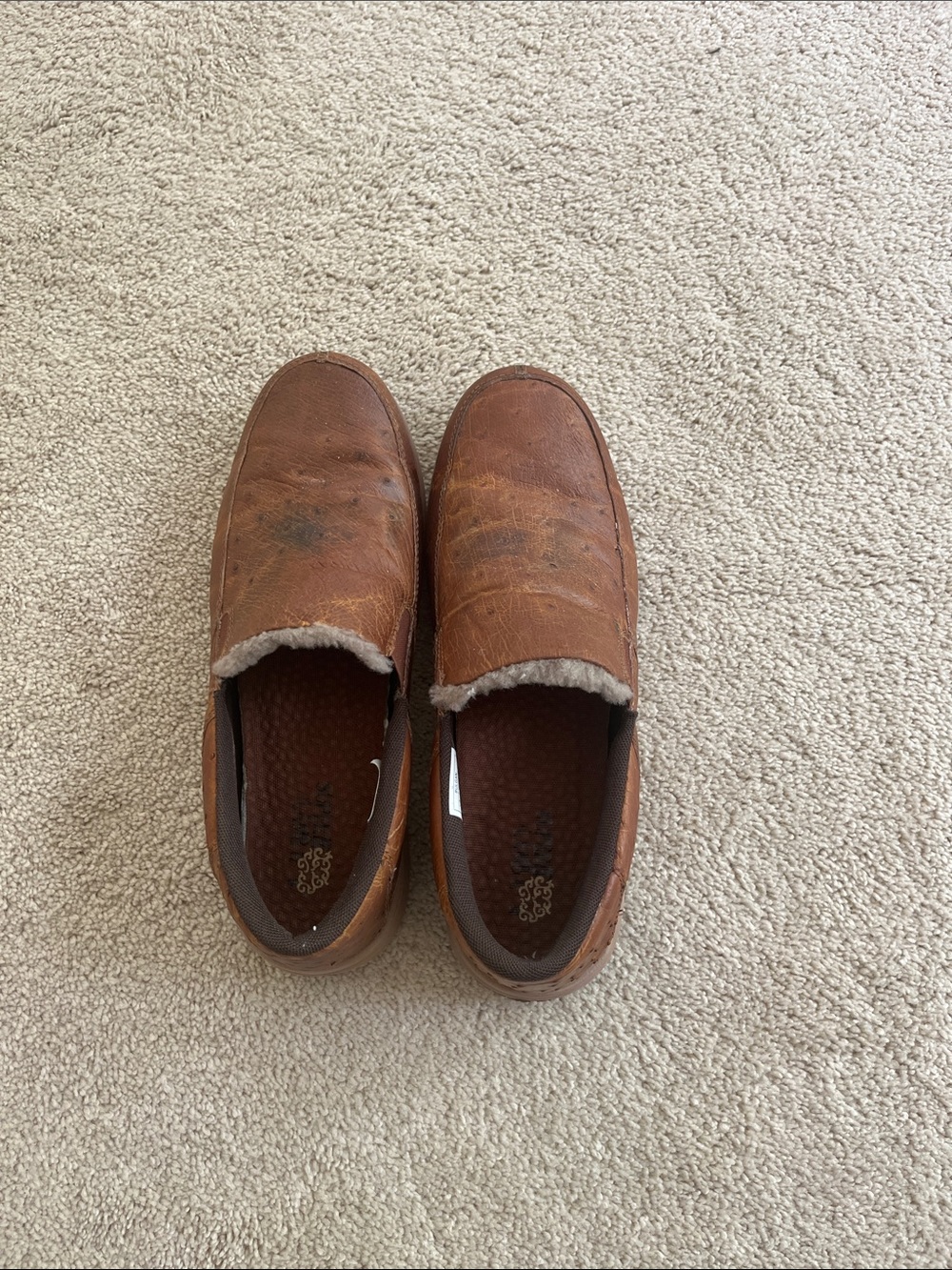 Men's Tan Slip-On Loafers with Sherpa Collar